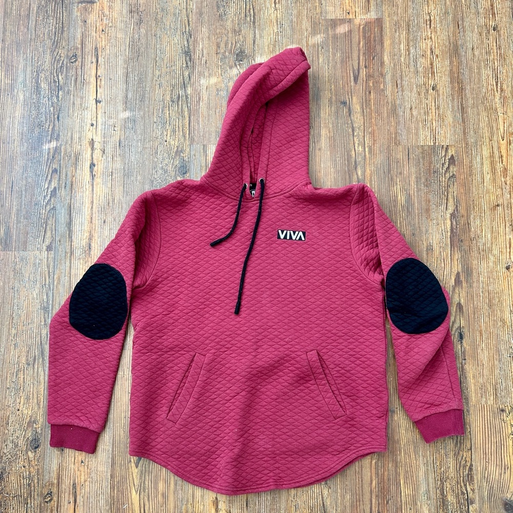 Barstool Sports Viva Quilted Hoodie Men's Large Red Sweatshirt Pullover Diamond